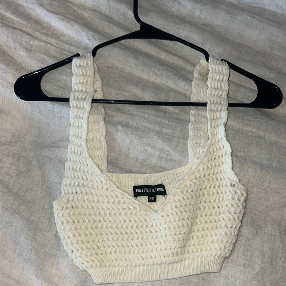 PrettyLittleThing Cream Knit Crop Top